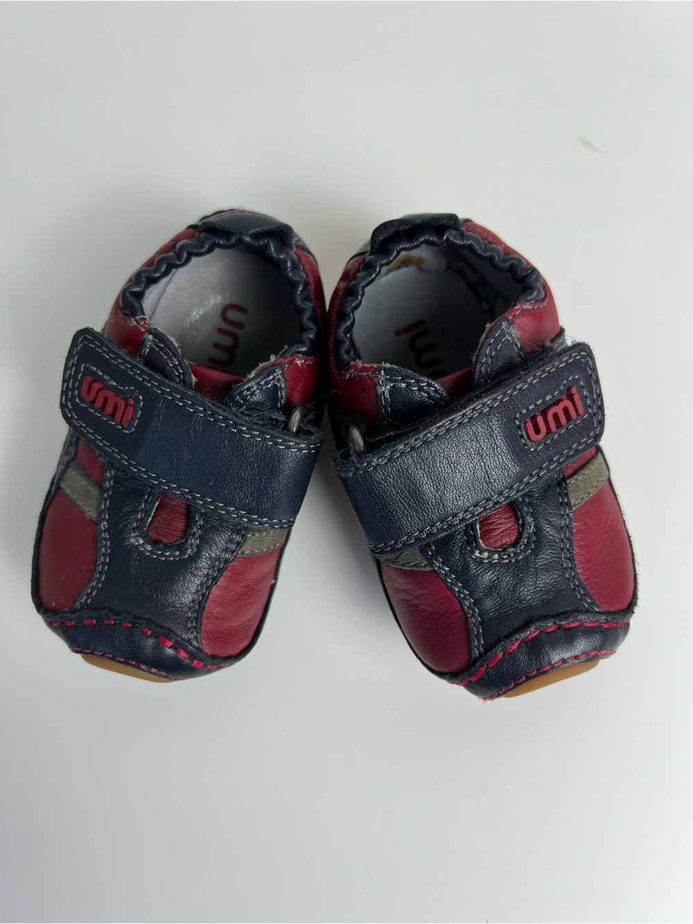 Umi Tadpole Leather Baby Shoes Navy Red First Walker Hook Loop US 2.5
